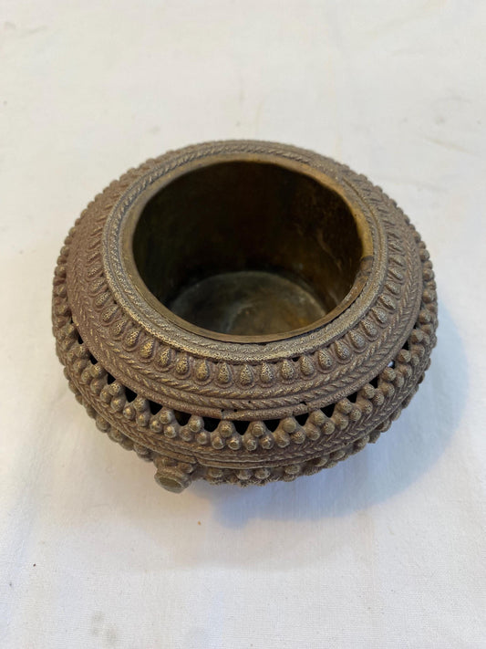 Posacenere in argento antico e ottone 12x6 cm  Stile etnico inciso a mano vintage da collezione o decorazione boho