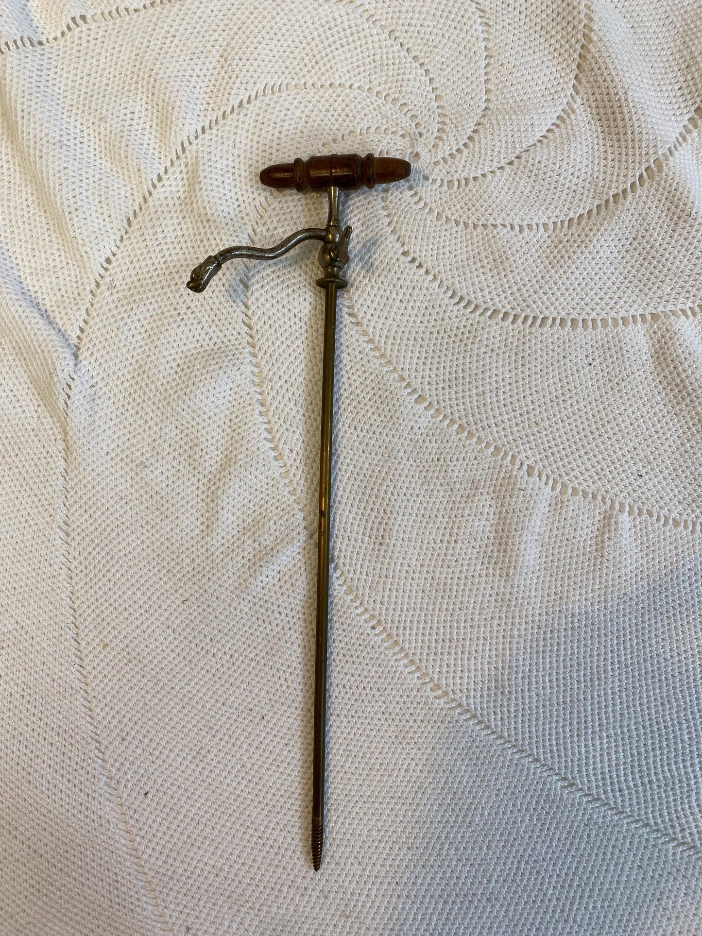 Rubinetto sifone per champagne vintage 1900 placcato argento testa di drago con manico in legno 35 cm