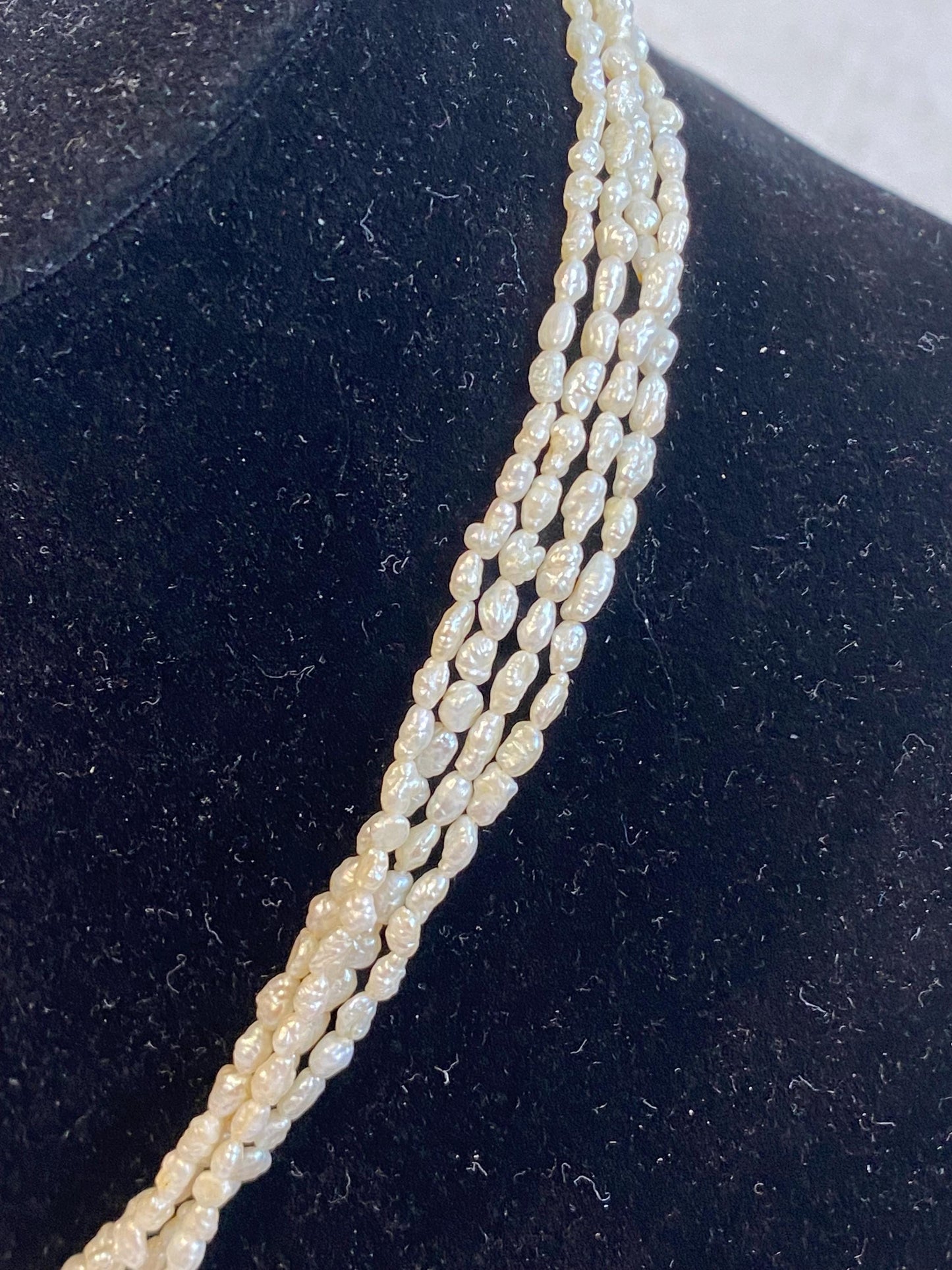 Collana 4 fili micro perle riso vere 42 cm | choker vintage anni 80 clasp dorato | layered freshwater rice pearl necklace bridal gift
