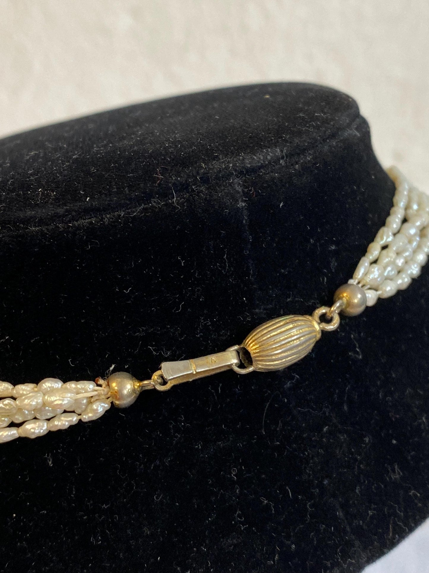 Collana 4 fili micro perle riso vere 42 cm | choker vintage anni 80 clasp dorato | layered freshwater rice pearl necklace bridal gift