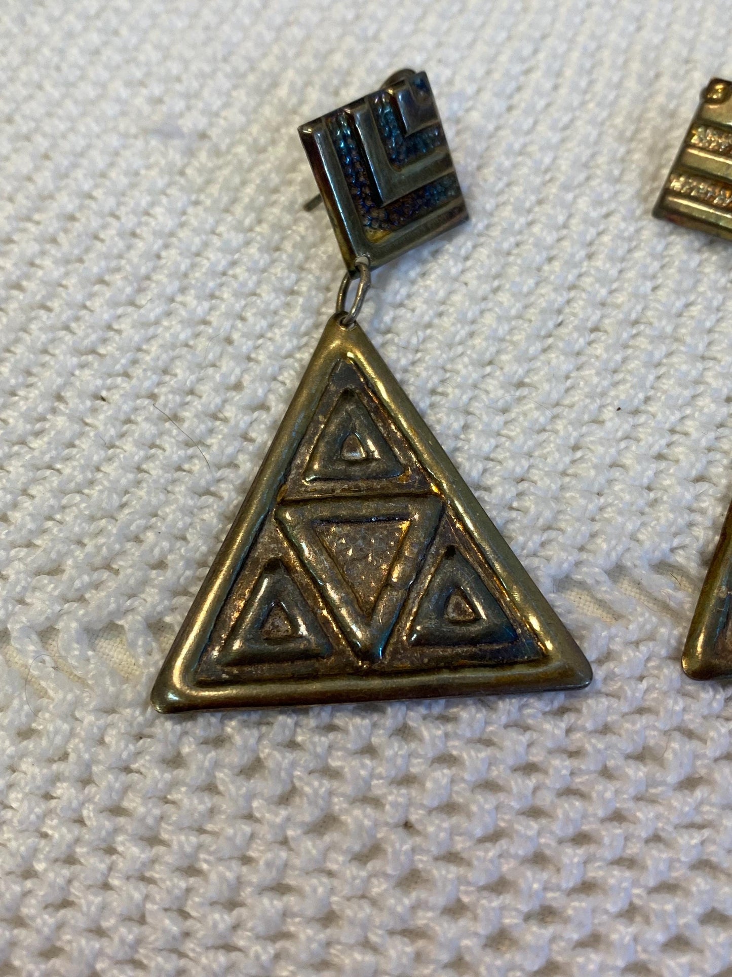 Orecchini pendenti vintage in argento 925 anni 80 triangolo geometrico statement clip-on modernist boho festival regalo collezionista