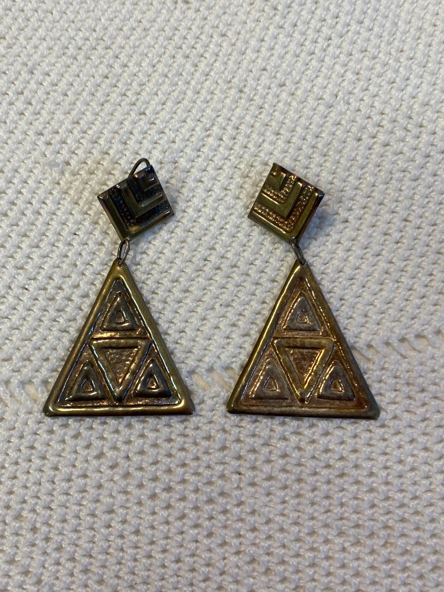 Orecchini pendenti vintage in argento 925 anni 80 triangolo geometrico statement clip-on modernist boho festival regalo collezionista