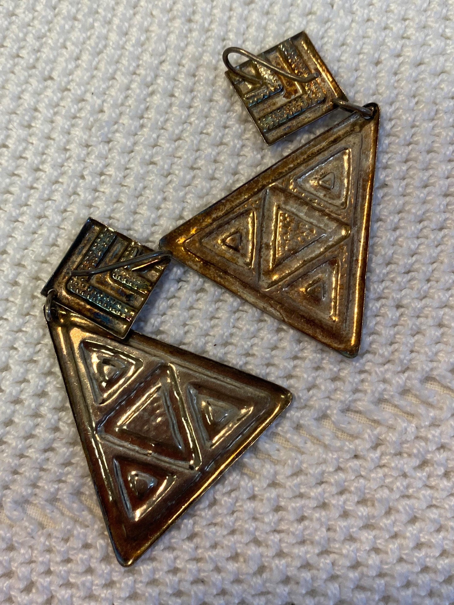 Orecchini pendenti vintage in argento 925 anni 80 triangolo geometrico statement clip-on modernist boho festival regalo collezionista