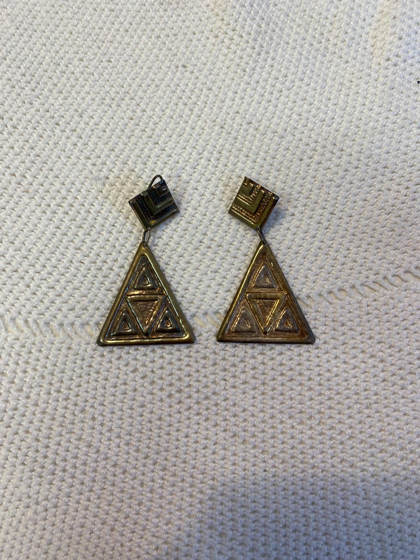 Orecchini pendenti vintage in argento 925 anni 80 triangolo geometrico statement clip-on modernist boho festival regalo collezionista