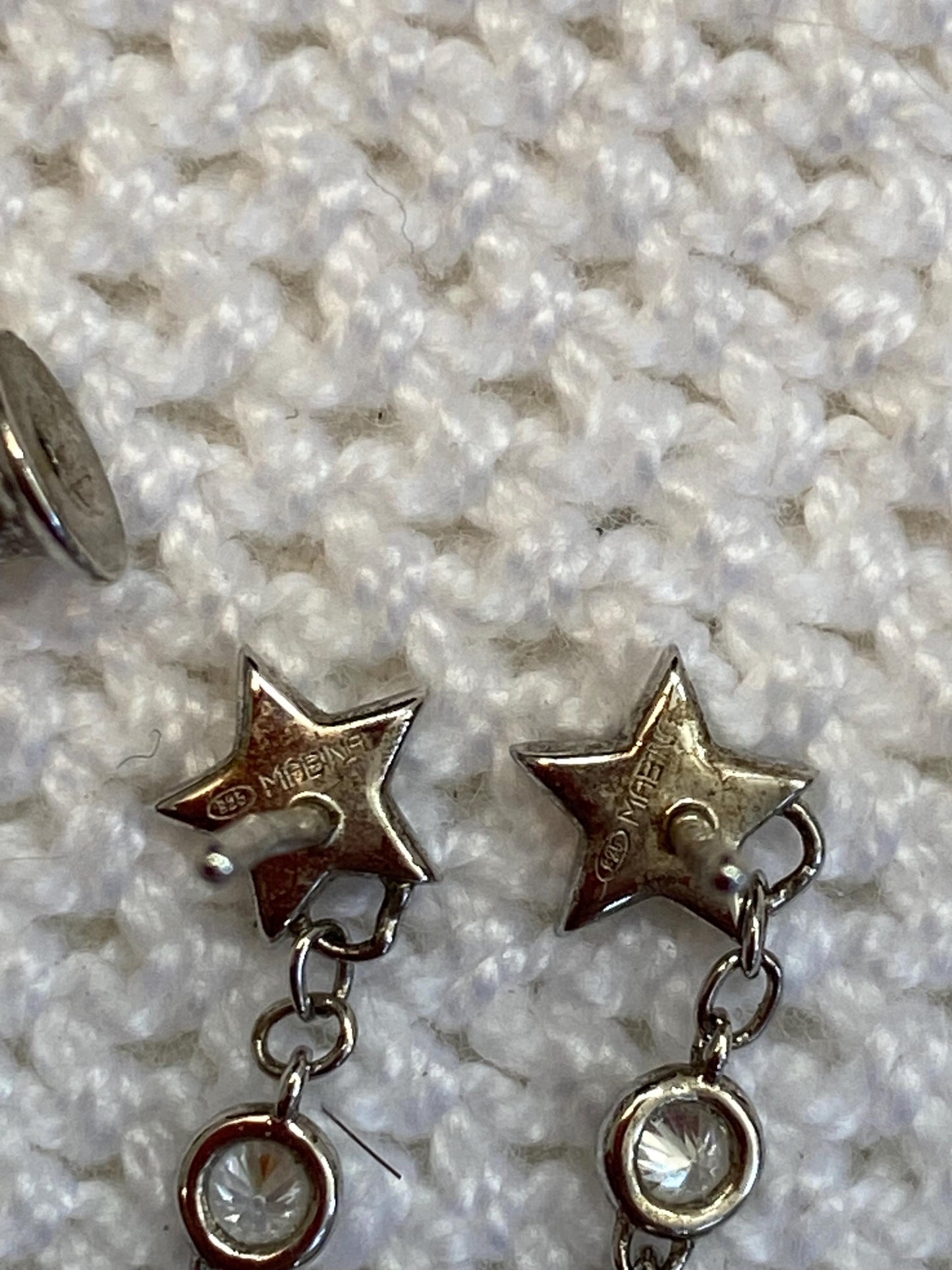 Sterling Silver Star & Crescent Moon Dangle Earrings, Mabina 925, Sparkling Zirconia Celestial Jewelry, Rare One-Off Gift for Moon Lovers