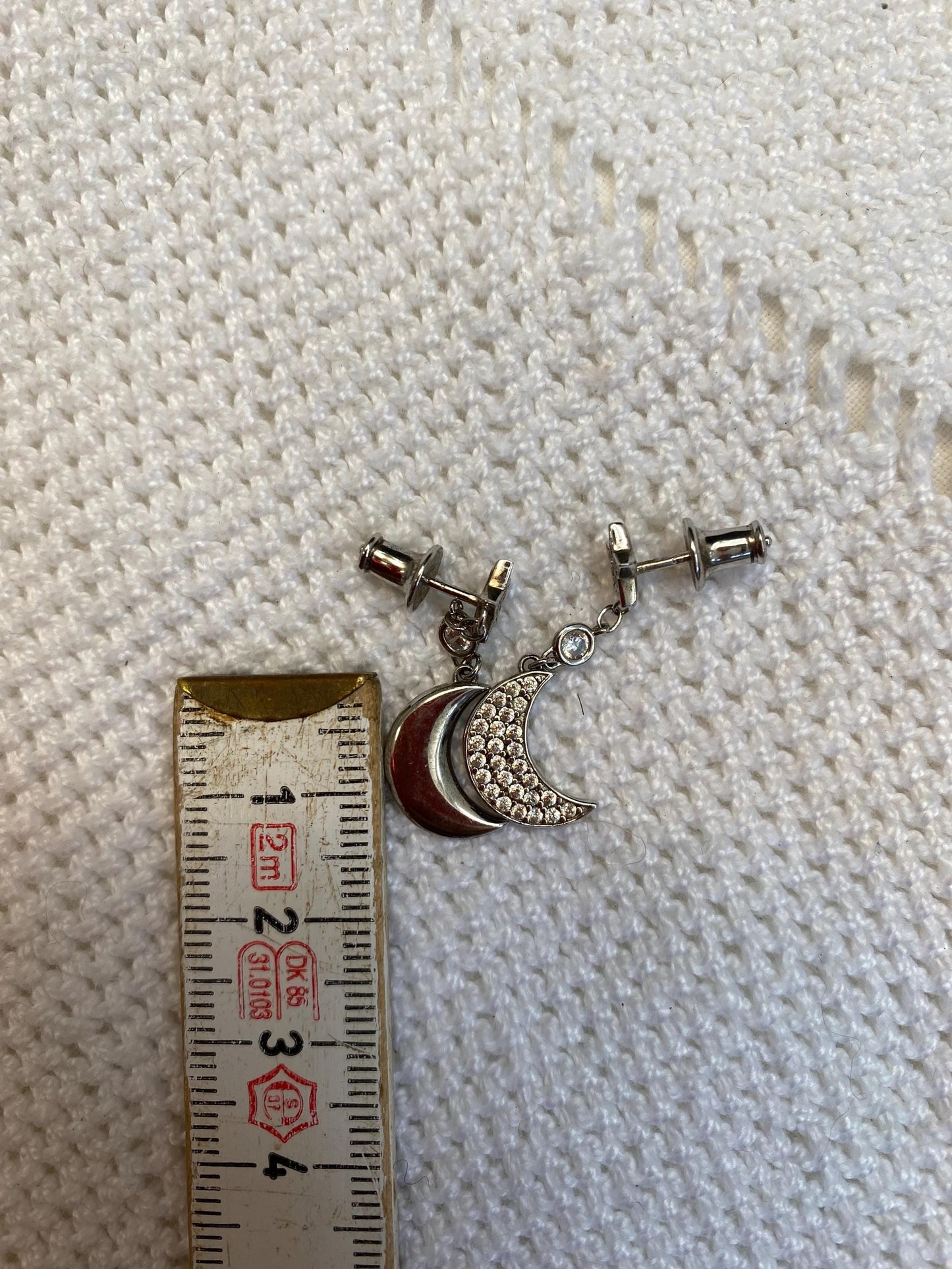 Sterling Silver Star & Crescent Moon Dangle Earrings, Mabina 925, Sparkling Zirconia Celestial Jewelry, Rare One-Off Gift for Moon Lovers
