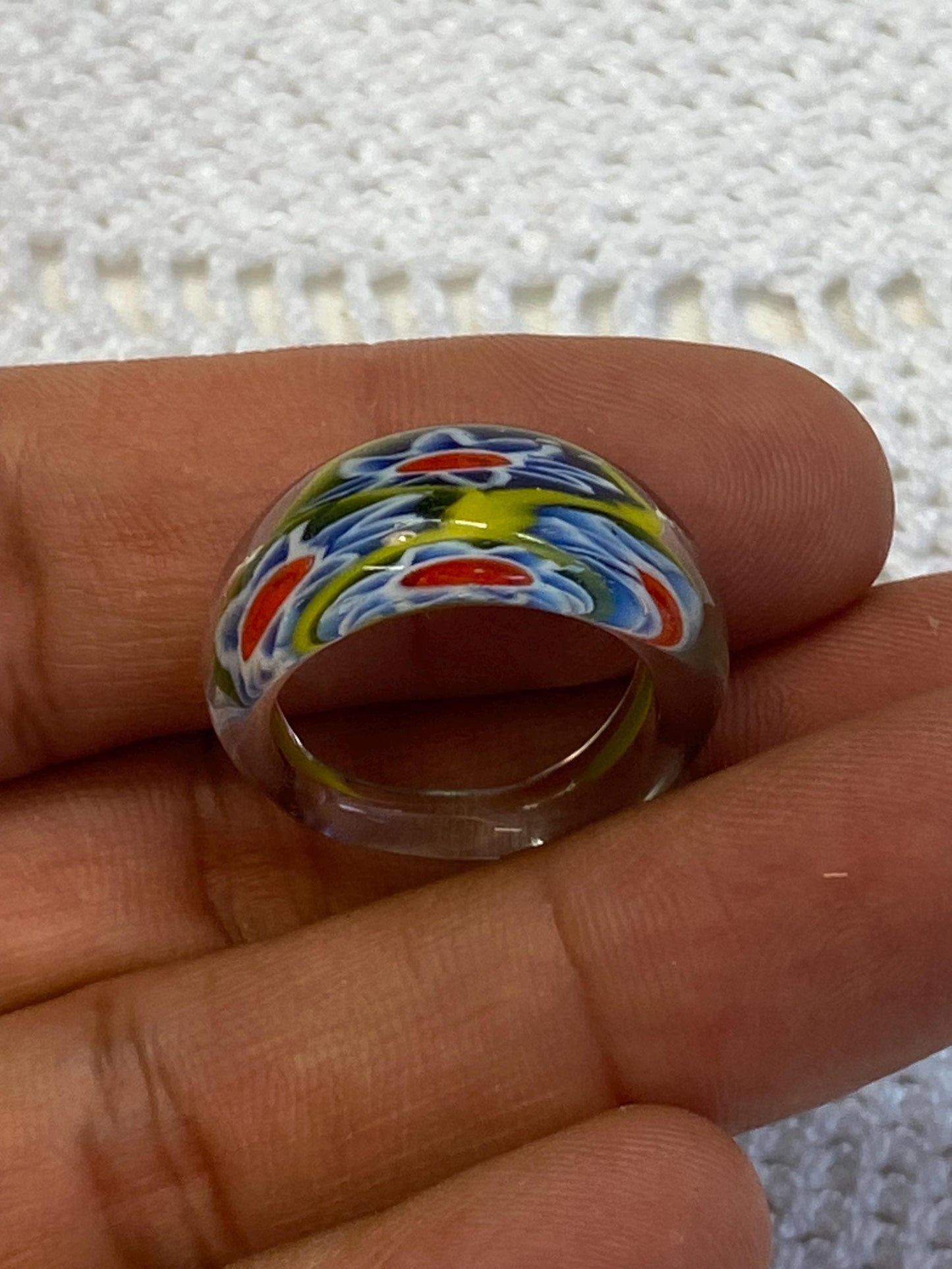 Anello cupola vetro Murano millefiori multicolorboho statement ring misura IT 15/US 7, gioiello artigianale unico,collezione Venetian vibes