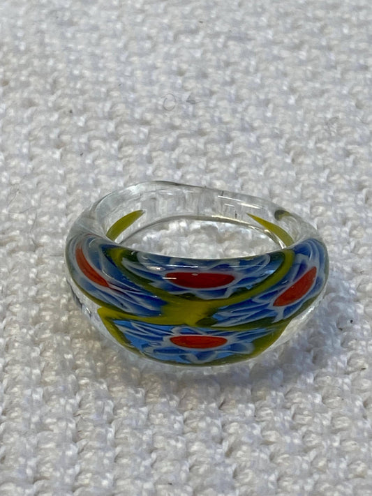 Anello cupola vetro Murano millefiori multicolorboho statement ring misura IT 15/US 7, gioiello artigianale unico,collezione Venetian vibes