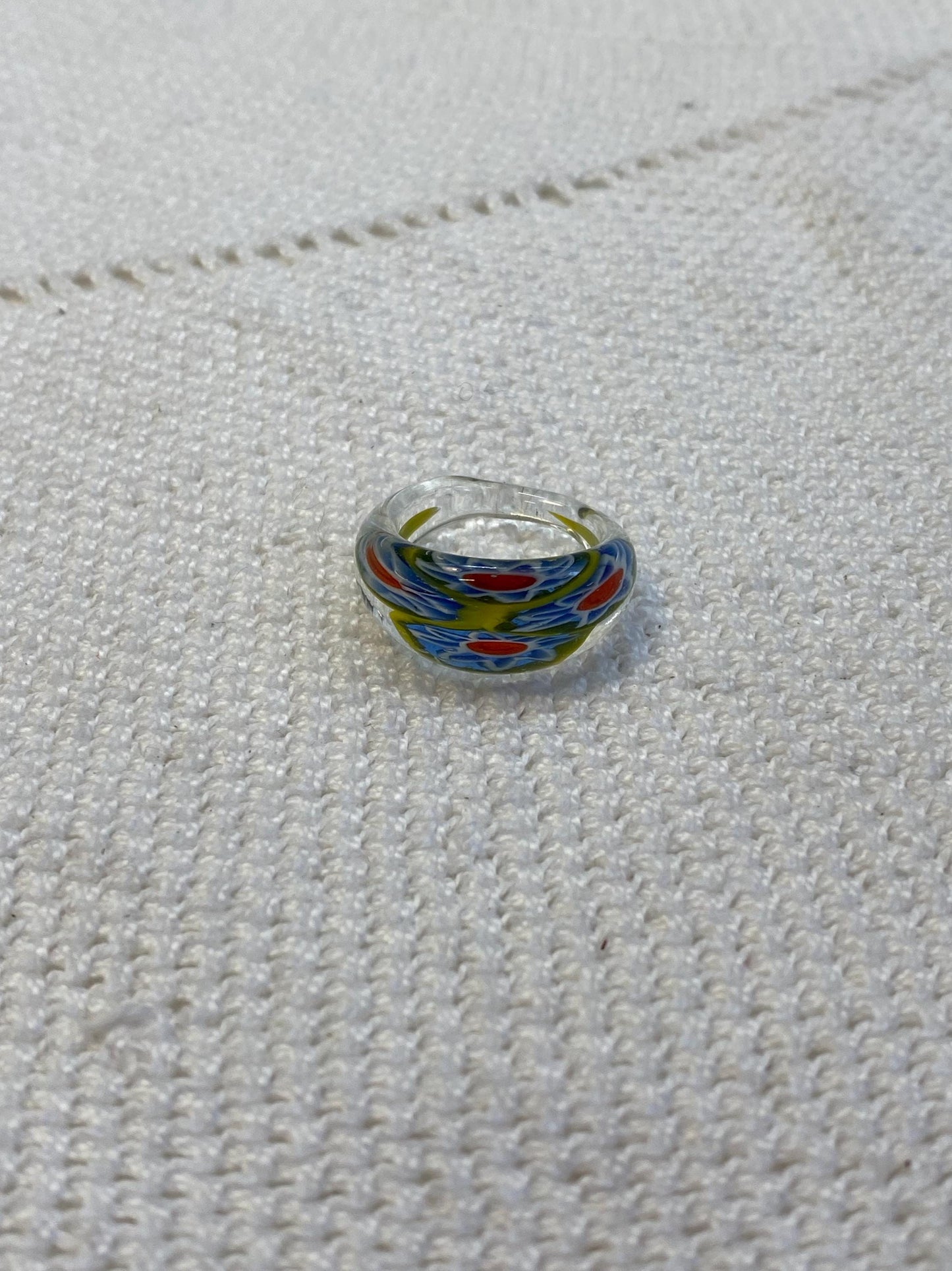 Anello cupola vetro Murano millefiori multicolorboho statement ring misura IT 15/US 7, gioiello artigianale unico,collezione Venetian vibes
