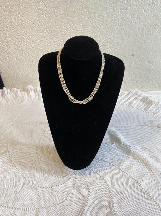 Collana 4 fili micro perle riso vere 42 cm | choker vintage anni 80 clasp dorato | layered freshwater rice pearl necklace bridal gift