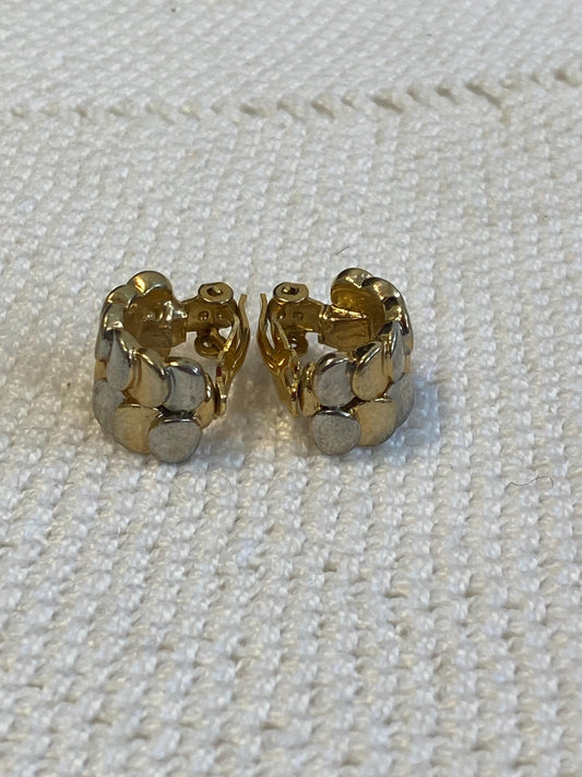 Orecchini Clip Vintage Bicolore Oro & Argento Design Catena Curb | Cerchi Chunky Anni 80 Senza Foro Gioiello Statement Unico