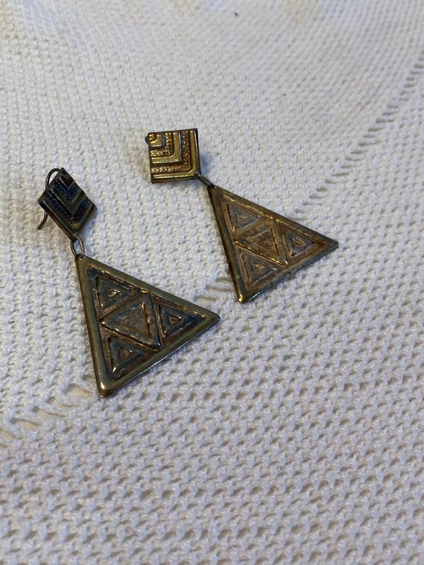 Orecchini pendenti vintage in argento 925 anni 80 triangolo geometrico statement clip-on modernist boho festival regalo collezionista