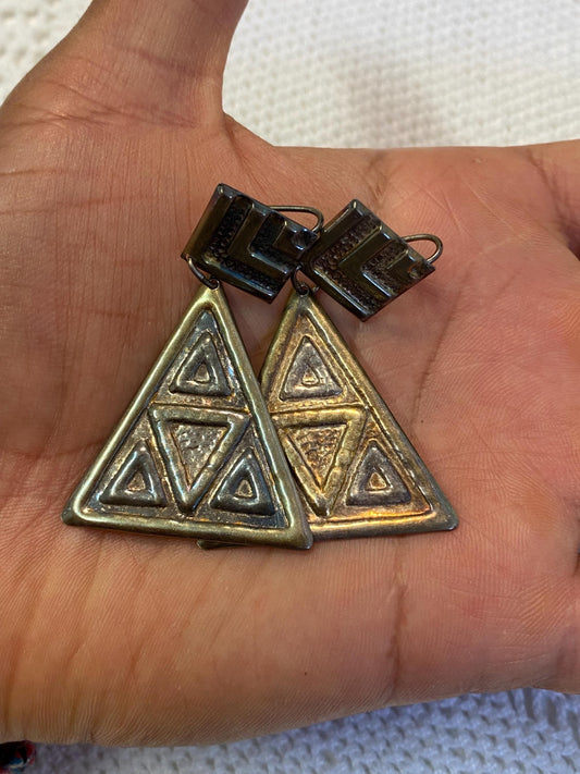 Orecchini pendenti vintage in argento 925 anni 80 triangolo geometrico statement clip-on modernist boho festival regalo collezionista