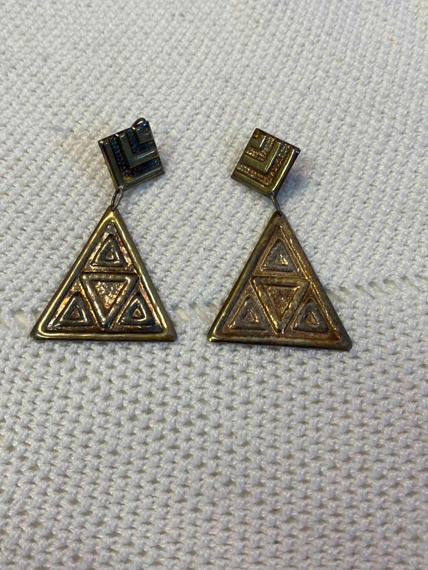 Orecchini pendenti vintage in argento 925 anni 80 triangolo geometrico statement clip-on modernist boho festival regalo collezionista