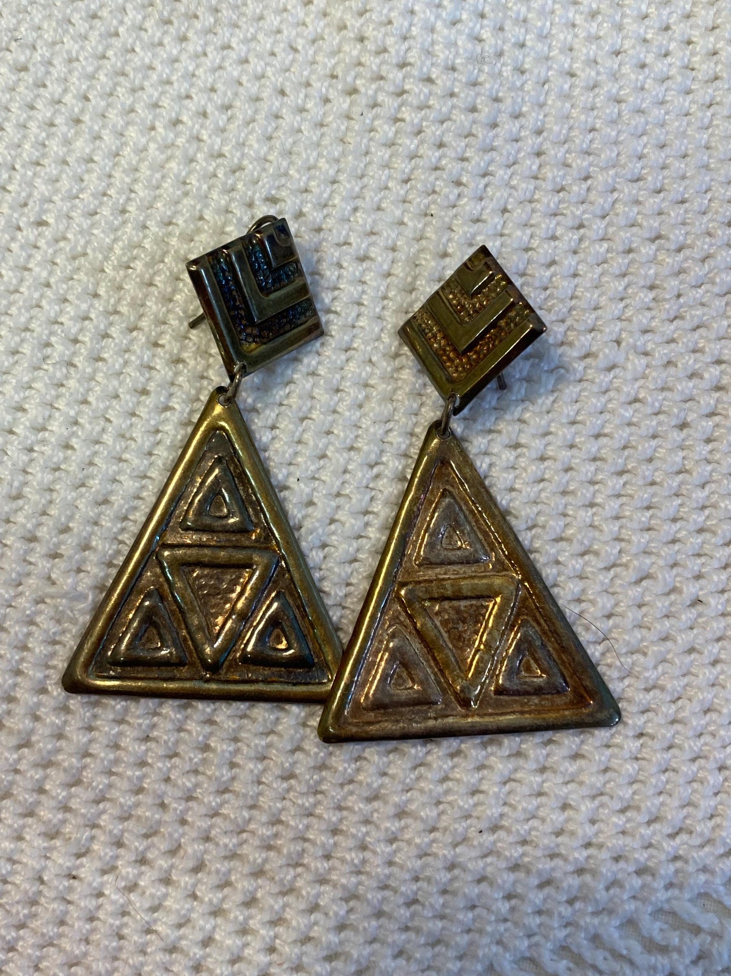 Orecchini pendenti vintage in argento 925 anni 80 triangolo geometrico statement clip-on modernist boho festival regalo collezionista