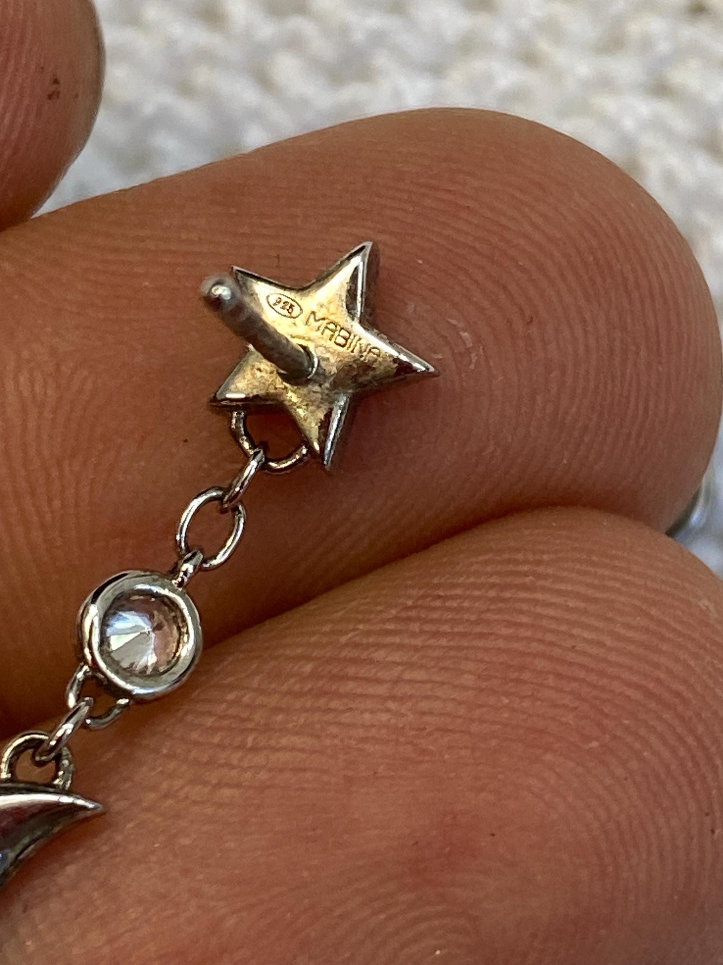 Sterling Silver Star & Crescent Moon Dangle Earrings, Mabina 925, Sparkling Zirconia Celestial Jewelry, Rare One-Off Gift for Moon Lovers