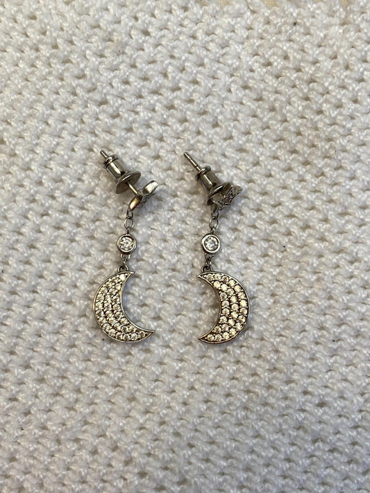 Sterling Silver Star & Crescent Moon Dangle Earrings, Mabina 925, Sparkling Zirconia Celestial Jewelry, Rare One-Off Gift for Moon Lovers