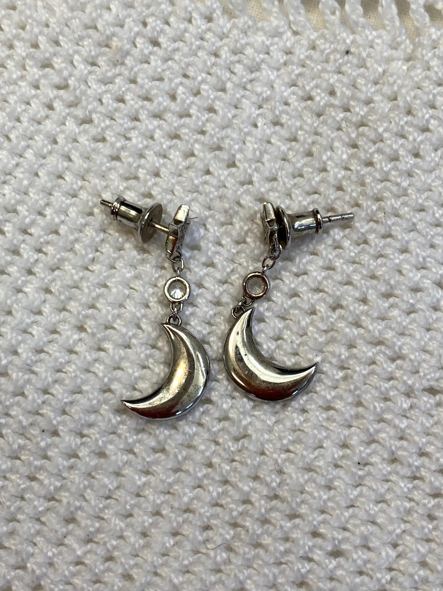 Sterling Silver Star & Crescent Moon Dangle Earrings, Mabina 925, Sparkling Zirconia Celestial Jewelry, Rare One-Off Gift for Moon Lovers