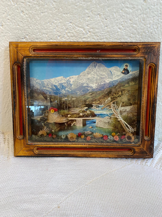 Diorama Vintage in Legno e Metallo - Moto Custom - 44x25x6 cm - Fatto a Mano