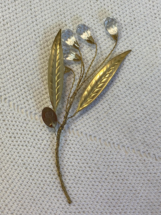 Bouquet fiori in cristallo e ottone dorato 16 cm - mughetto vintage anni 60 décor retrò elegante per casa o regalo collezionisti raro